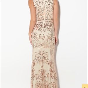 Long rose gold sequin dress